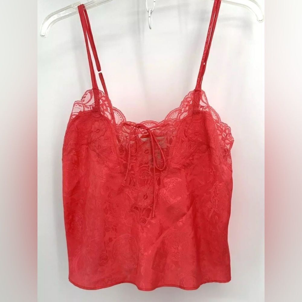 Vintage Victoria's Secret Camisole Size Small Pink Coral Lace Gold Label